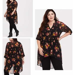 Torrid Chiffon Hi-Low Babydoll Tunic Top Autumn Floral 6X